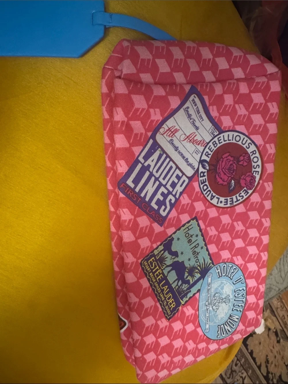Estee Lauder Pink Patchwork Sticker Cosmetic Pouch